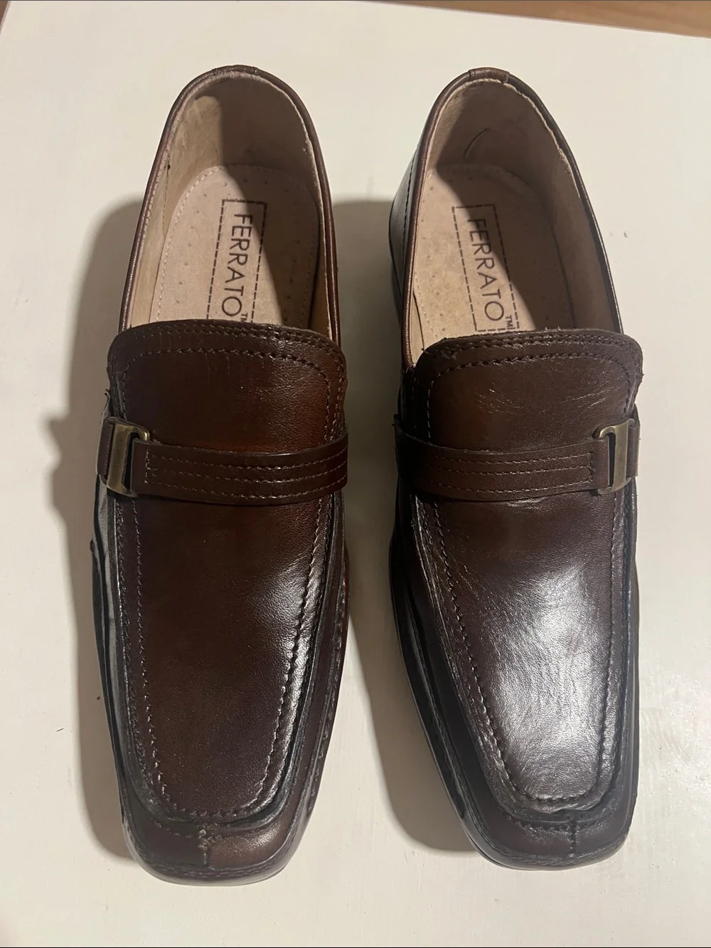 Ferrato Brown Leather Slip-On Loafers